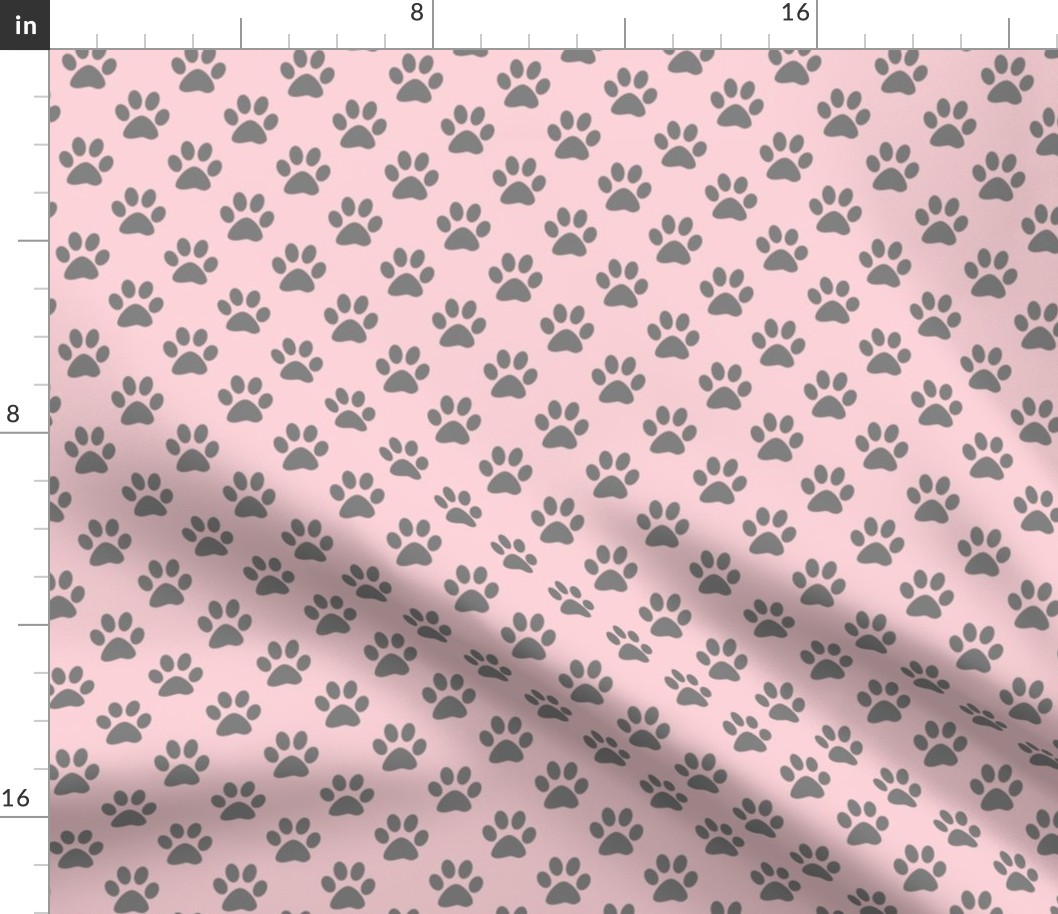 One Inch Medium Gray Paw Prints on Millennial Pink