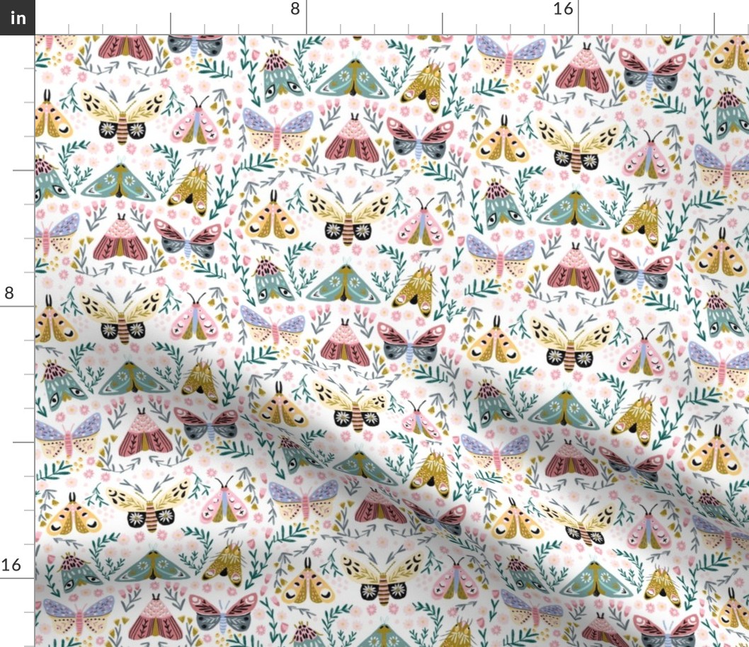 butterflies fabric - spring floral, spring butterflies, easter, baby girl, baby, feminine floral - white