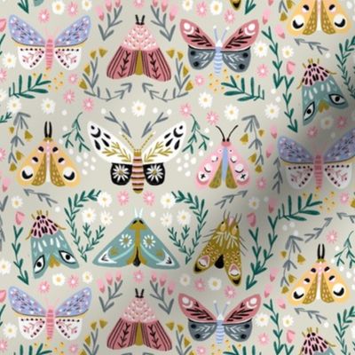 butterflies fabric - spring floral, spring butterflies, easter, baby girl, baby, feminine floral - khaki