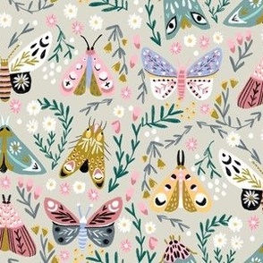 butterflies fabric - spring floral, spring butterflies, easter, baby girl, baby, feminine floral - khaki