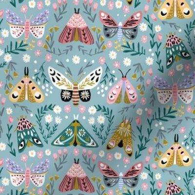 butterflies fabric - spring floral, spring butterflies, easter, baby girl, baby, feminine floral -  blue