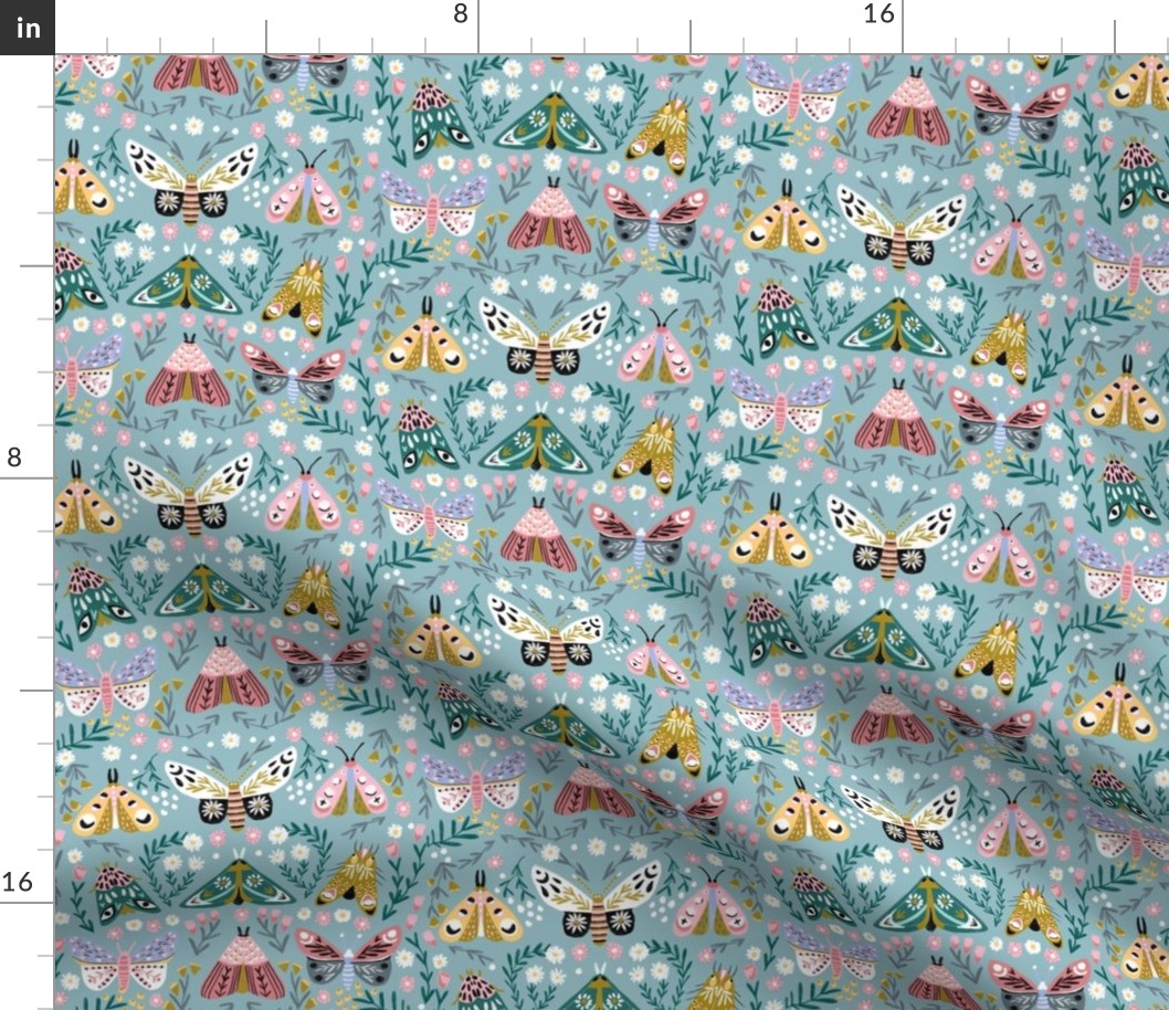 butterflies fabric - spring floral, spring butterflies, easter, baby girl, baby, feminine floral -  blue