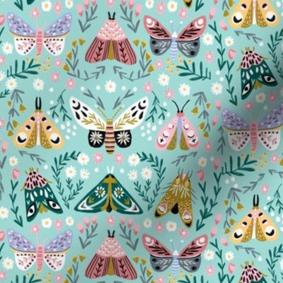 butterflies fabric - spring floral, spring butterflies, easter, baby girl, baby, feminine floral - mint