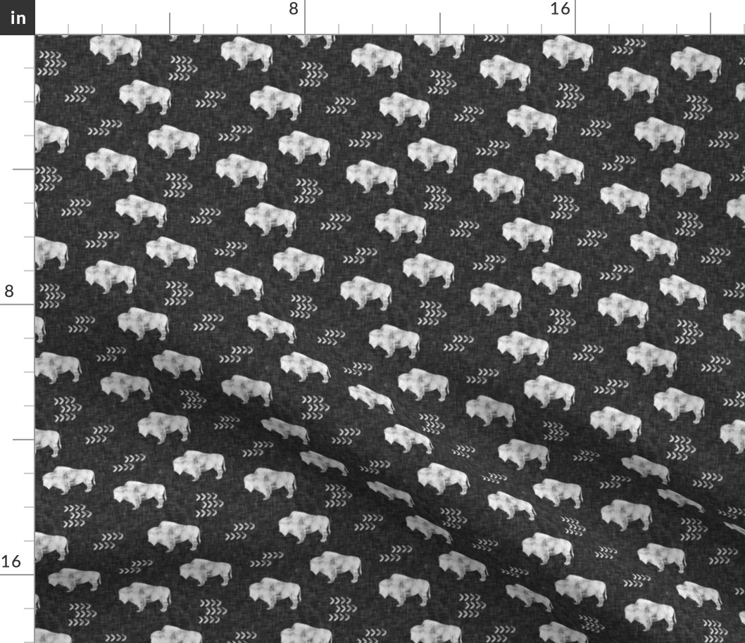 (small scale) distressed buffalo on dark grey linen C19Bs