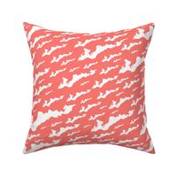 Fishers Island, NY - Silhouette (White on Coral Pink