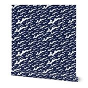 Fishers Island, NY - Silhouette (White on Navy Blue)