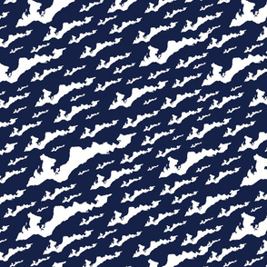 Fishers Island, NY - Silhouette (White on Navy Blue)
