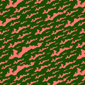 Fishers Island, NY - Silhouette (Coral Pink on Forest Green)