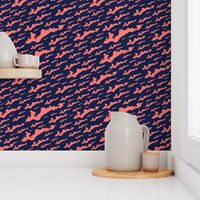 Fishers Island, NY - Silhouette (Coral Pink on Navy Blue)