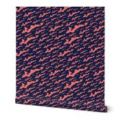 Fishers Island, NY - Silhouette (Coral Pink on Navy Blue)
