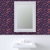 Fishers Island, NY - Silhouette (Coral Pink on Navy Blue)