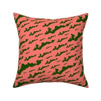 Fishers Island, NY - Silhouette (Forest Green on Coral Pink)