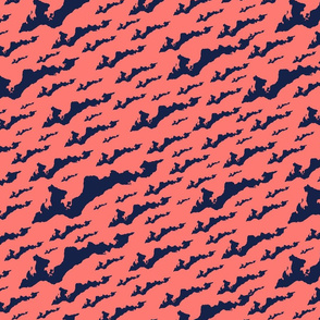 Fishers Island, NY - Silhouette (Navy Blue on Coral Pink)