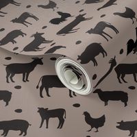 Farm Animals Black Taupe Med