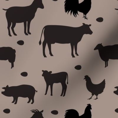 Farm Animals Black Taupe Med