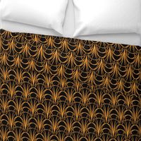 ART DECO FLOWERS - LOOSE LINES, ORANGE GOLD ON  BLACK