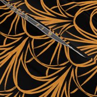 ART DECO FLOWERS - LOOSE LINES, ORANGE GOLD ON  BLACK