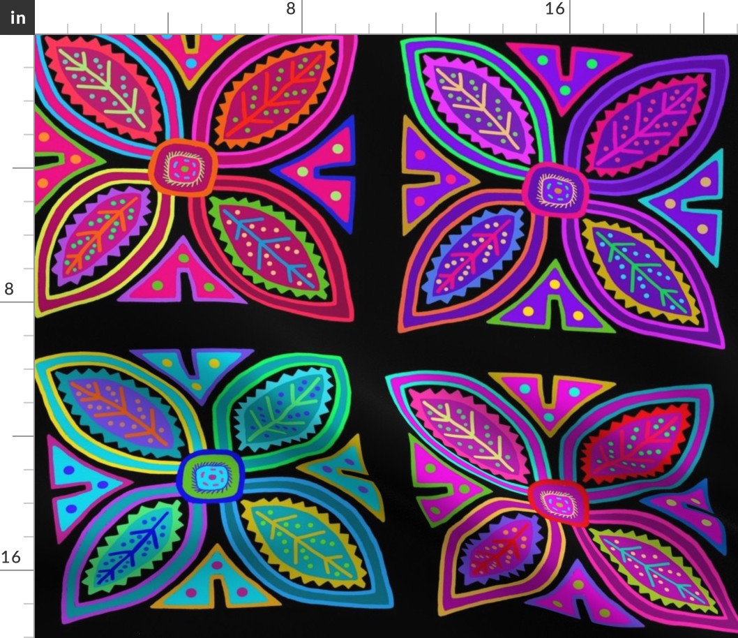 Kuna Indian Tribal Folk Art Flowers - Design 9532687