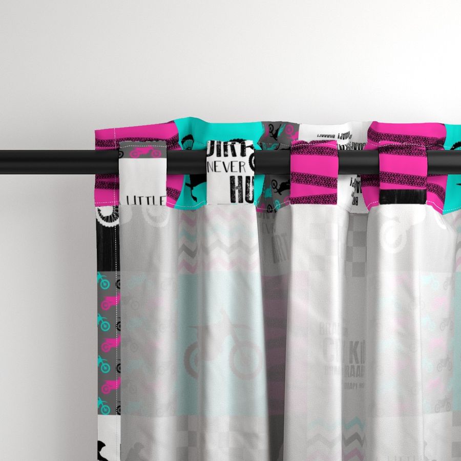 Motocross//Crazy Kid//A little Dirt Never Hurt//Pink&Turqouise  - Wholecloth Cheater Quilt