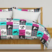 Motocross//Crazy Kid//A little Dirt Never Hurt//Pink&Turqouise  - Wholecloth Cheater Quilt