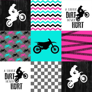 Motocross//Crazy Kid//A little Dirt Never Hurt//Pink&Turqouise  - Wholecloth Cheater Quilt