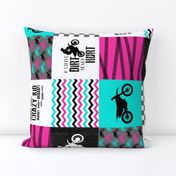 Motocross//Crazy Kid//A little Dirt Never Hurt//Pink&Turqouise  - Wholecloth Cheater Quilt - Rotated