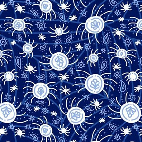 White Spiders on Dark Blue