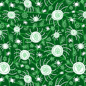 White Spiders on Green