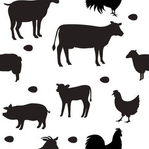 Farm Animals Black White Med