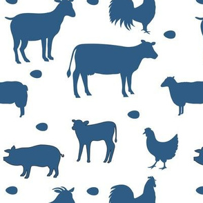 Farm Animals Blue White Med