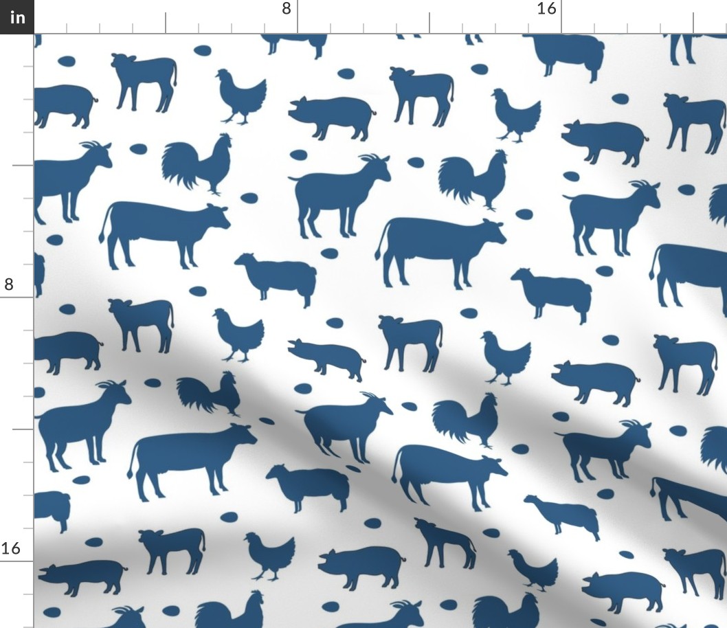 Farm Animals Blue White Med