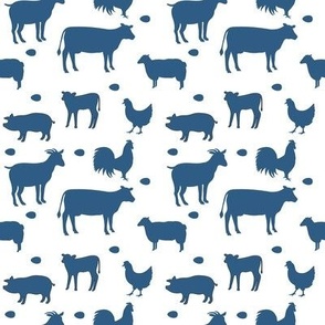 Farm Animals Blue White Sm