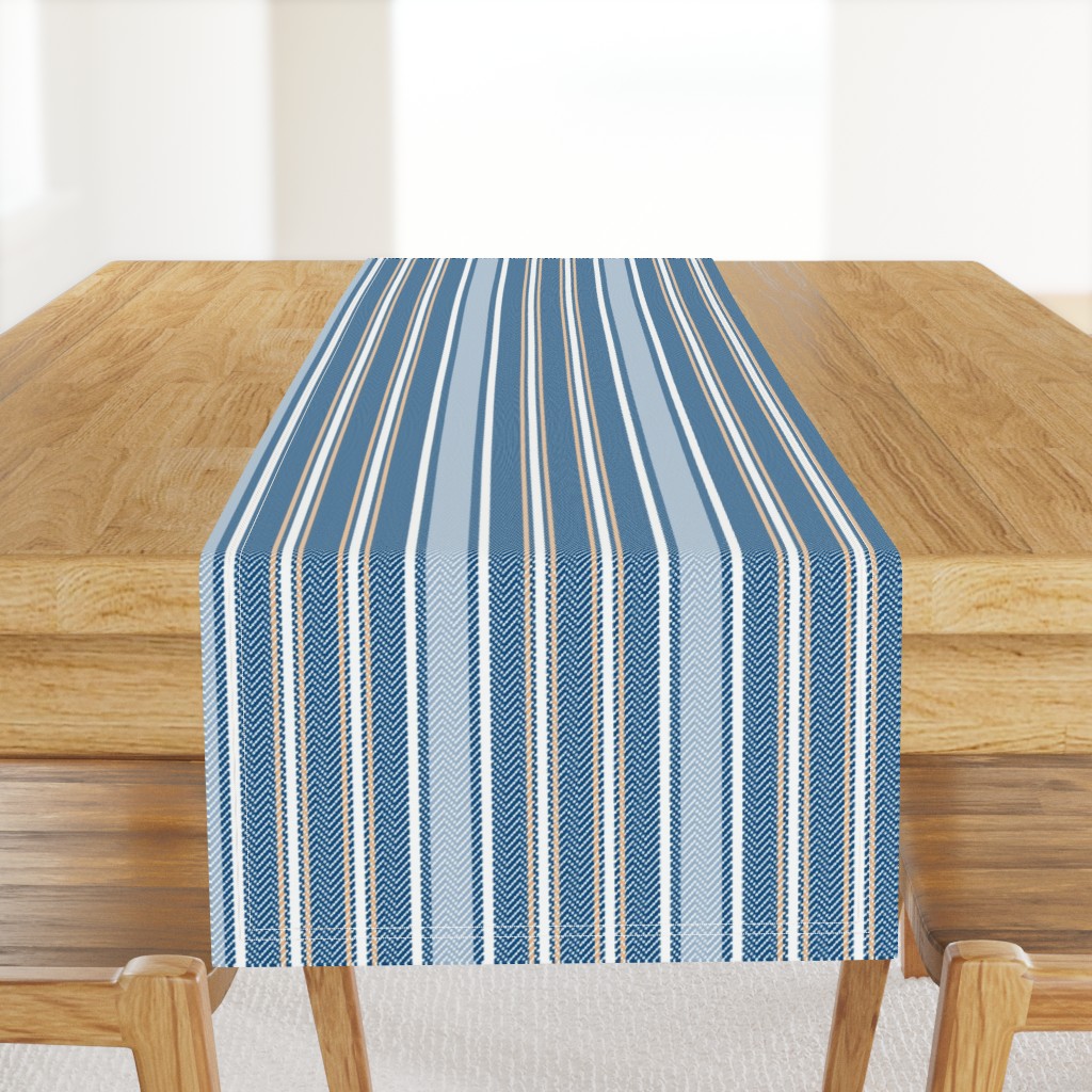 Classic Blue Ticking Stripe with Peach Accent