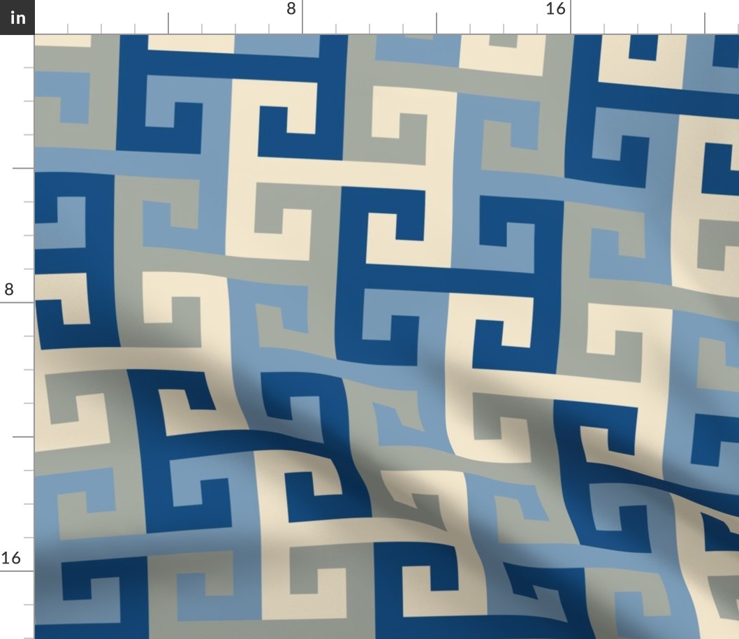 Tessellating T Greek Key in Classic Blue
