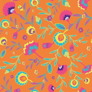 Psychedelic folk colorful ethnic flowers and leaves