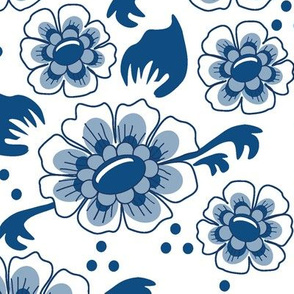 Classic Delft Inspired Flowers in Classic Blues