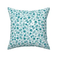 Flowers Turquoise Teal White Large