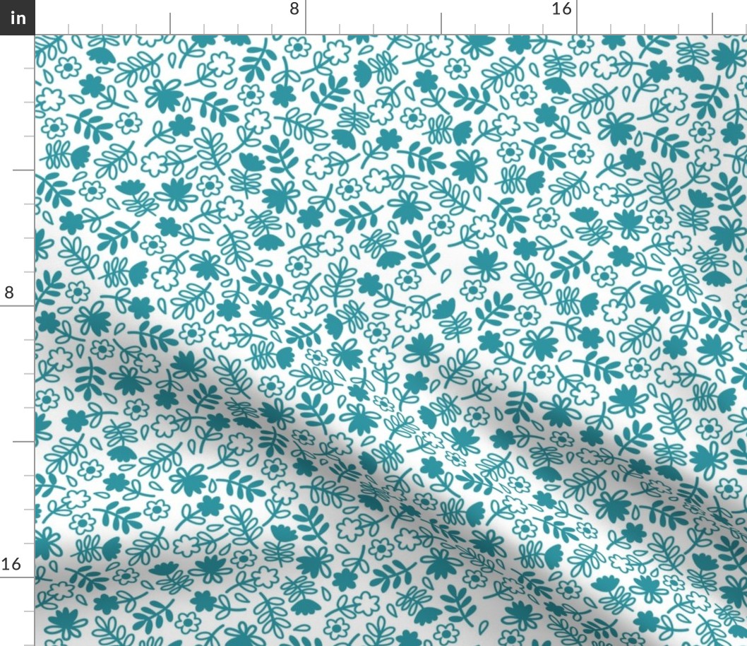 Flowers Turquoise Teal White Large