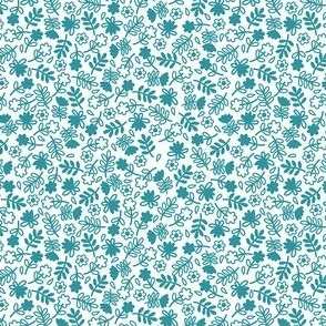 Flowers Turquoise Teal White Small