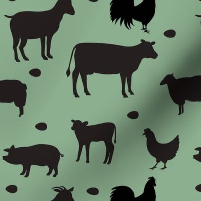 Farm Animals Black Sage Green Med