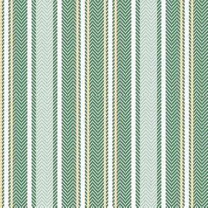 Ticking Two Stripe in Forest Green with Peach Accents