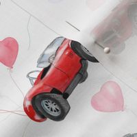 Valentine Vintage Cars and Hearts // White