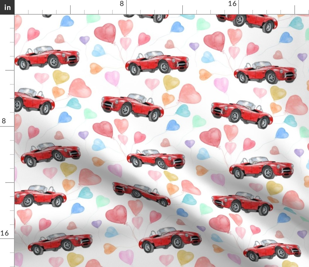 Valentine Vintage Cars and Hearts // White