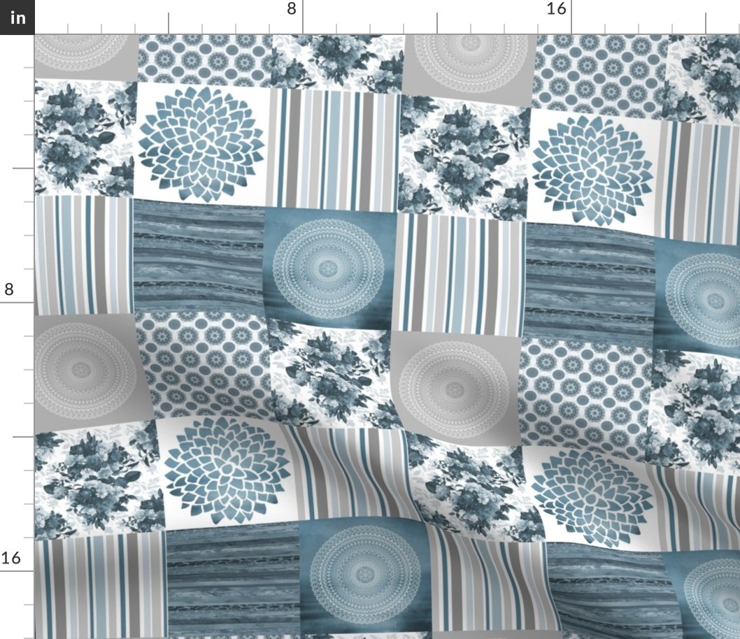 Blue Gray Mandalas and Stripes