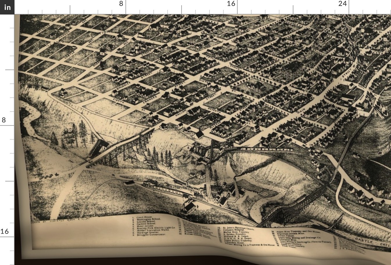 Aspen CO map, vintage, birdseye view - large yard