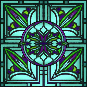 Stained Glass Golden Design in Aqua 