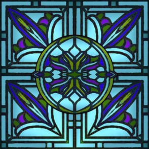 Stained Glass Golden Design in Blue  