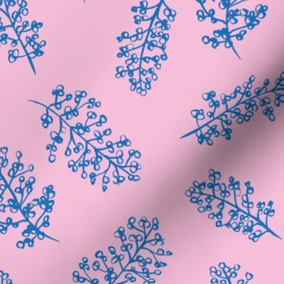 Delicate garden raw brush branch Scandinavian style winter classic blue pink