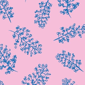 Delicate garden raw brush branch Scandinavian style winter classic blue pink