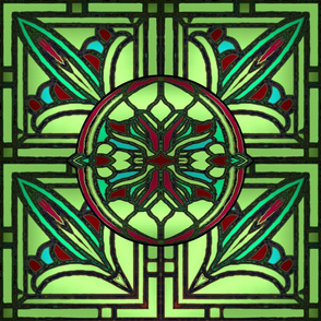 Stained Glass Golden Design in Lime Green 